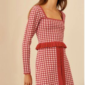 PLEASE DO LONG SLEEVE KNIT TOP HOT PINK CHECK